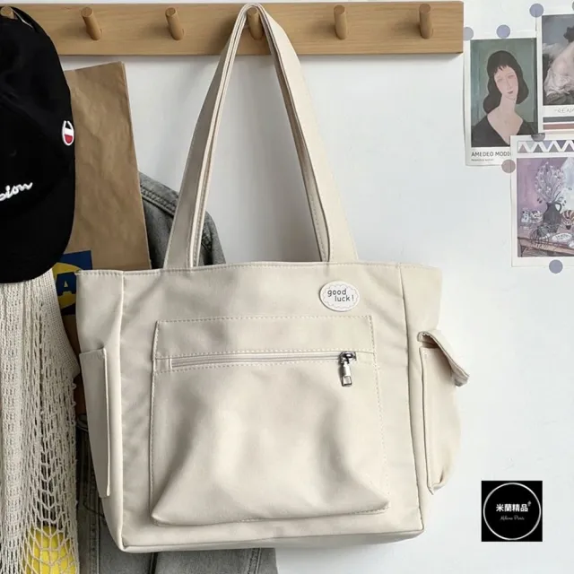 【米蘭精品】現貨+預購 手提包帆布肩背包托特包側背包單肩包隨身女包(簡約多口袋拉鍊6色74jn31)