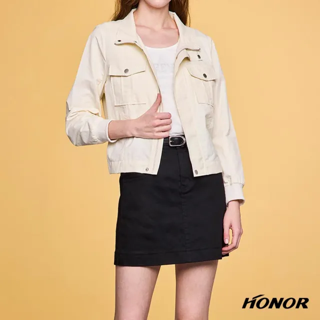 【HONOR 山形屋】出清品 簡約標誌高腰修身短裙-白/黑(限定出清)