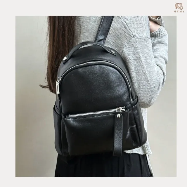 【MYMY】個性時尚 單層牛皮後背包 經典黑(真皮包包 牛皮/真皮/後背包/大容量)