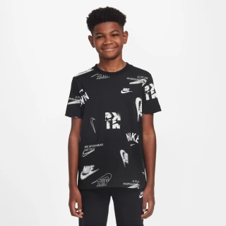 【NIKE 耐吉】短袖上衣 童裝 男女童 大童 K NSW TEE CLUB ENERGY AOP 黑 HQ9292-010