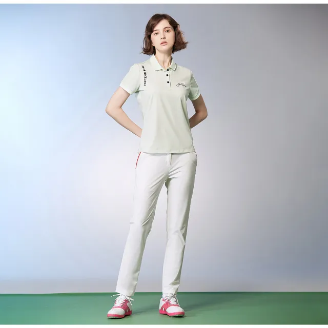 【Jack Nicklaus 金熊】GOLF女款吸濕排汗彈性英文印花POLO衫/高爾夫球衫(綠色)