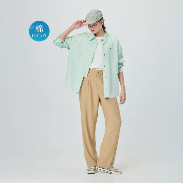 【OUWEY 歐薇】3WAY大版落肩粉綠條襯衫(綠；S-L；3252121503)