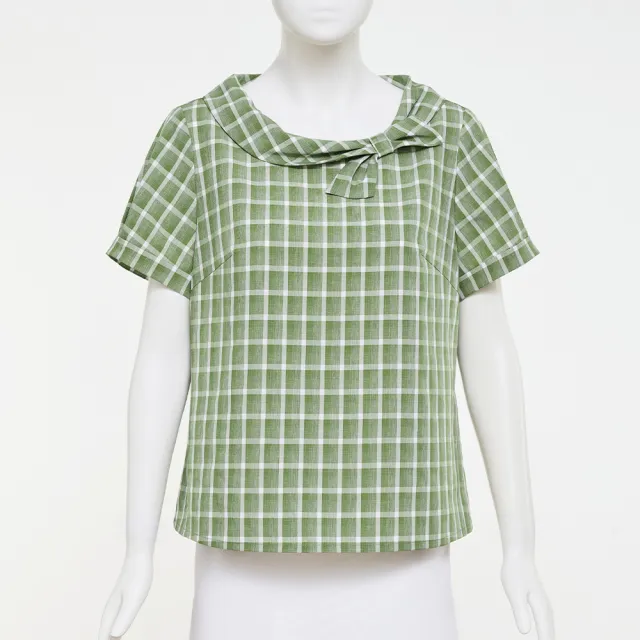 【ILEY 伊蕾】立體造型翻領格紋上衣(綠；M-XL；1252071011)