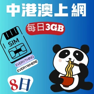 【EU CARE 歐台絲路】中港澳上網卡8日｜每日高速3GB不限量不斷網(中港澳上網卡)