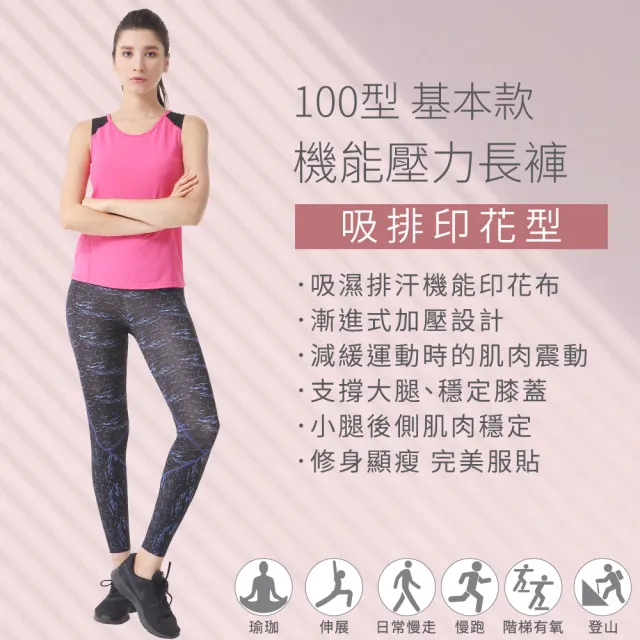 【FREEZONE】現貨 斑駁印花緊身壓力長褲 女款-FZ100型(吸排高彈力機能壓縮/日著瑜珈運動/慢跑登山/健身)