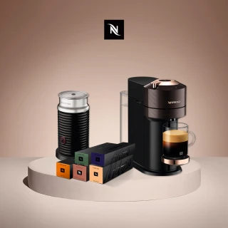 【Nespresso】momo獨家款！臻選厚萃Vertuo Next輕奢款膠囊咖啡機奶泡機組合(馥郁晨曦50顆組/義式/入厝)