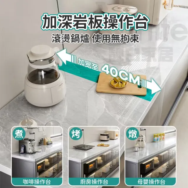 【靚白家居】岩板三層推拉門餐廚櫃 85公分 S515(餐櫃 電器櫃 餐邊櫃 中島 廚房置物櫃 收納櫃)