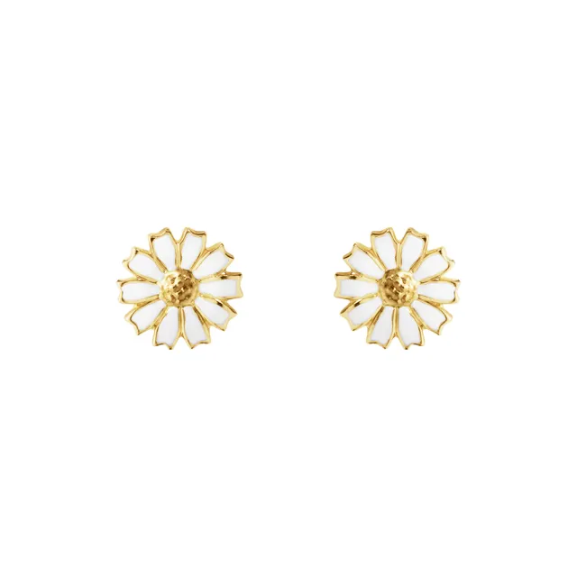 【Georg Jensen 官方旗艦店】DAISY 耳釘 - 線上獨賣款(18K黃金電鍍純銀 白瓷琺瑯)