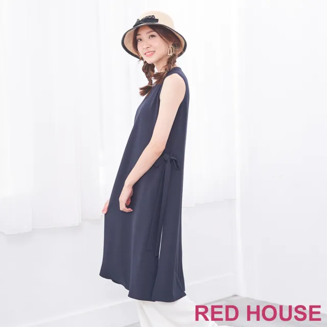 【RED HOUSE 蕾赫斯】簡約時髦開衩無袖洋裝(深藍色)