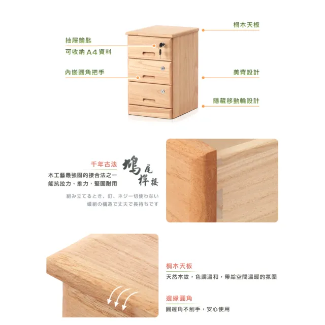 【桐趣】職人日誌實木3抽A4文件櫃-2色可選(文件櫃/收納櫃)