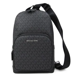 【Michael Kors】滿版防刮前口袋單肩後背包(黑色)