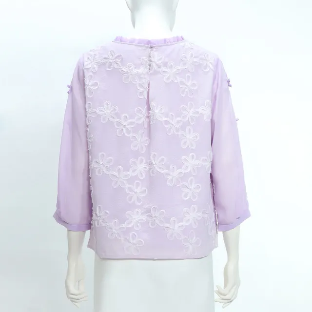 【ILEY 伊蕾】甜美立體花卉拼接雪紡上衣(淺紫；M-XL；1251071101)