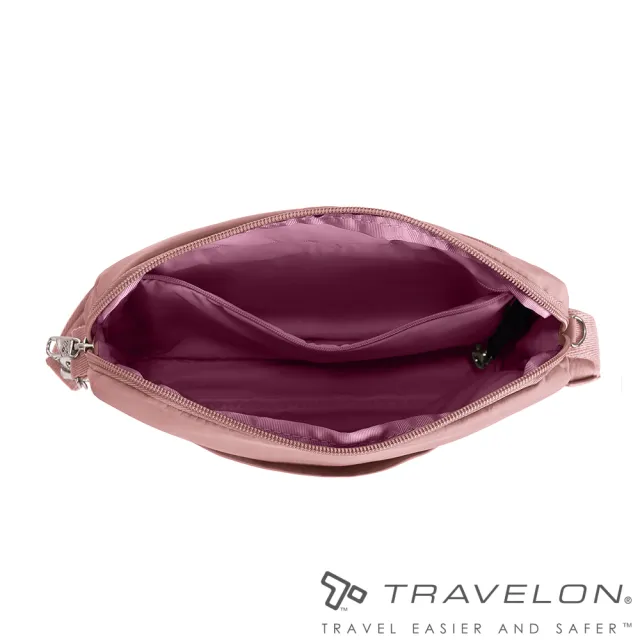 【Travelon】Roam防盜防割斜背包(TL-43676粉紅/側背包/RFID個資防竊取/出國旅遊/戶外休閒/日常)