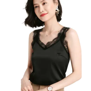 【巴黎精品】現貨+預購 頂級法式絲質背心緞面上衣名媛絲綢襯衫冰絲天絲tT恤(蕾絲V領4色a1be31)