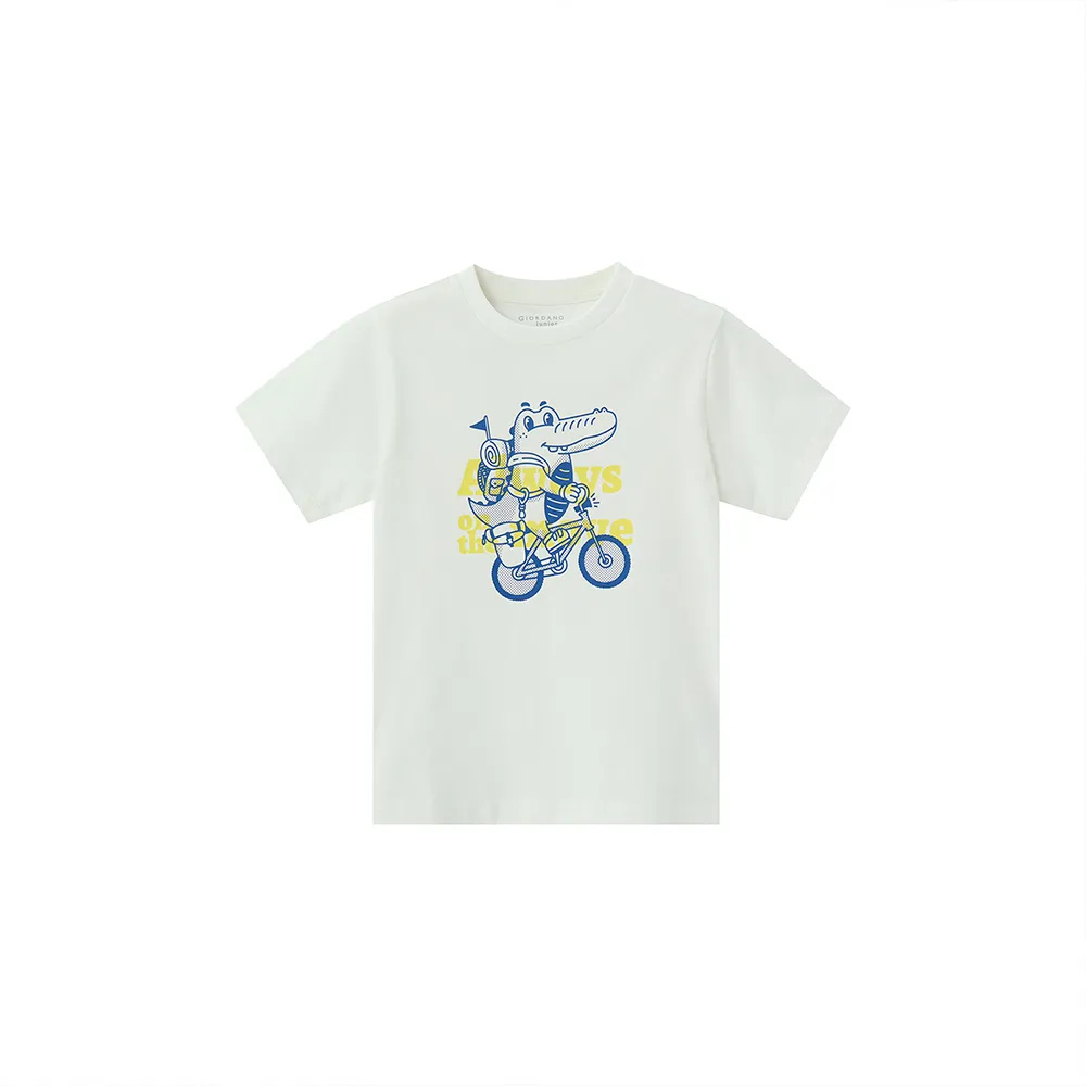 【GIORDANO 佐丹奴】童裝鱷魚插畫印花上衣(22 皎白)