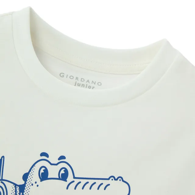 【GIORDANO 佐丹奴】童裝鱷魚插畫印花上衣(22 皎白)