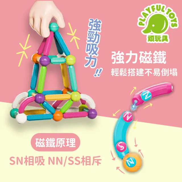 【Playful Toys 頑玩具】益智磁力棒積木60PCS(教育教材  益智 早教 啟蒙 組裝 兒童禮物)