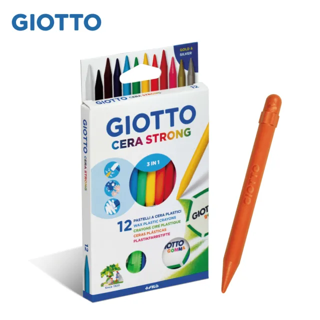 【義大利GIOTTO】小巨人可削式蠟筆12色(不易斷 可擦拭 好洗)
