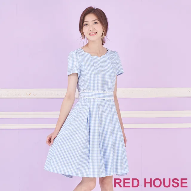 【RED HOUSE 蕾赫斯】甜美花邊領格紋洋裝(共2色)