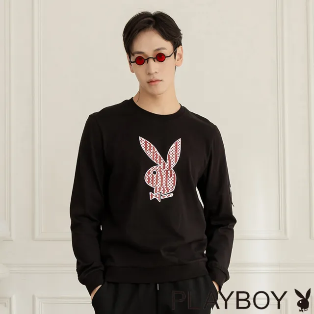 【PLAYBOY】字母排版兔頭圖案上衣(黑色)
