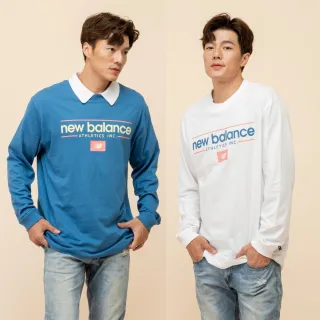 【NEW BALANCE】NB 圓領薄大學T/長袖上衣_男性_藍/白_MT51926SET_MT51926WT(美版 版型偏大)