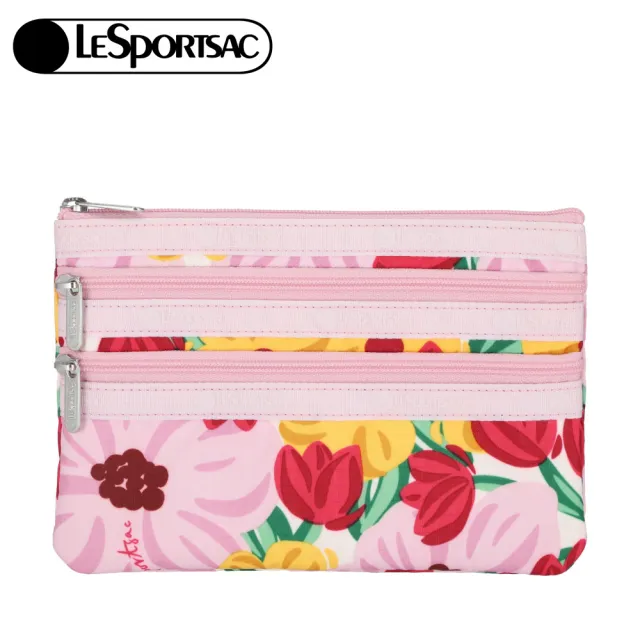 【Lesportsac】3-Zip Cosmetic 三層拉鍊化妝包 收納包 盥洗包 送禮 禮物 推薦 女包(粉紅花漾)