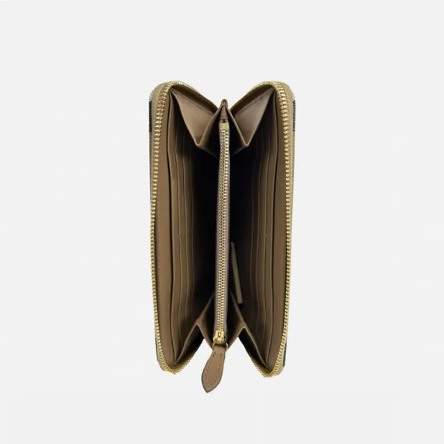 【BURBERRY 巴寶莉】經典格紋帆布拼接牛皮拉鍊長夾 紫藕色(80845171)