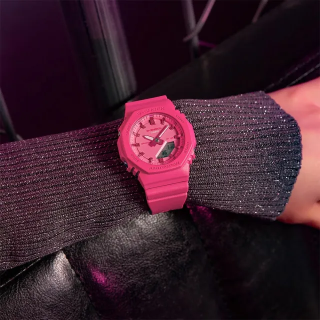 【CASIO 卡西歐】G-SHOCK 單色活力粉紅 八角雙顯手錶 -40.2mm粉紅(GMA-P2100PP-4A)
