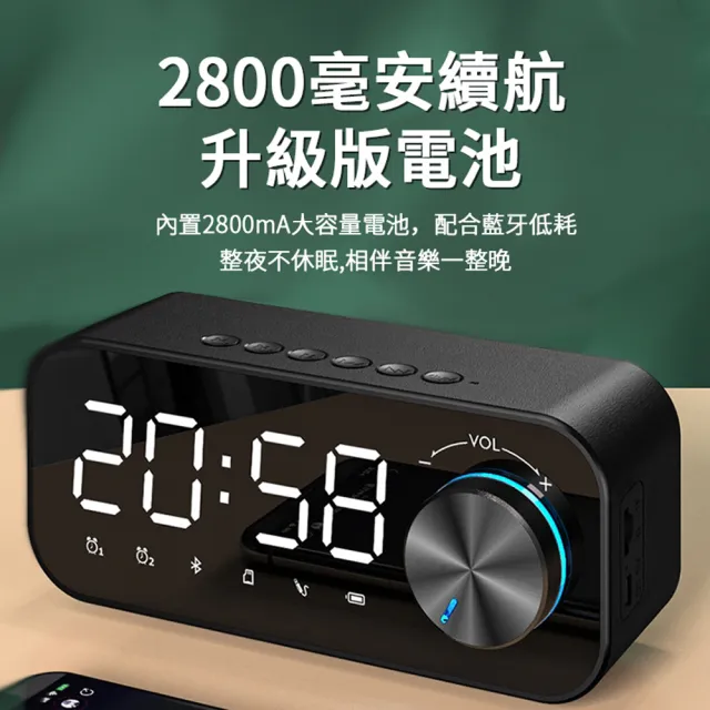 【ANTIAN】鏡面迷你藍牙喇叭 鬧鐘/時鐘 多功能音響 USB充電式高音質小音箱(LED小夜燈 低音炮) 開學季
