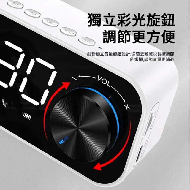 【ANTIAN】鏡面迷你藍牙喇叭 鬧鐘/時鐘 多功能音響 USB充電式高音質小音箱(LED小夜燈 低音炮) 開學季