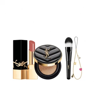 【YSL】官方直營 霧黑媚惑組(黑方管3g+全新皮革氣墊12g)