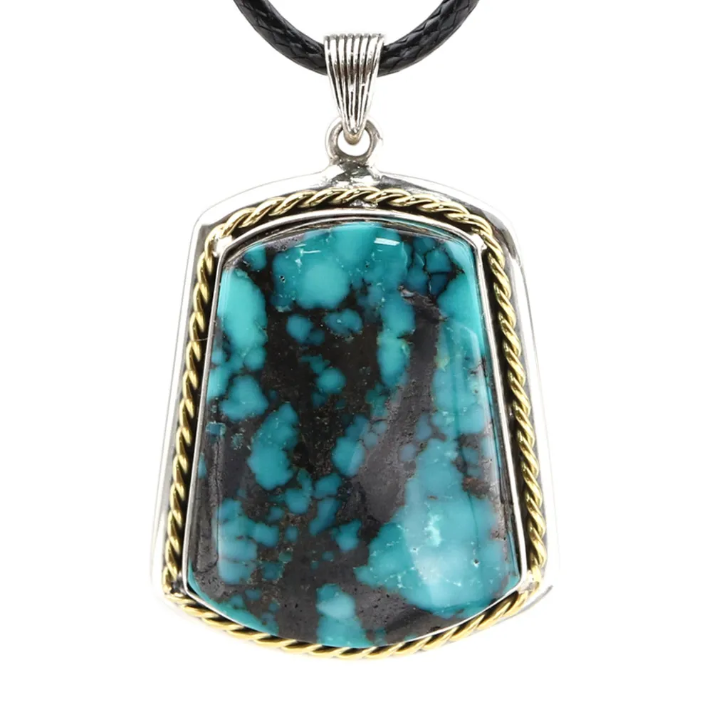 【JA-ME】天然綠松石土耳其石 高磁藍水草紋無事牌925純銀項鍊 11.5克(年終慶/雙12/聖誕節/現貨/僅此一件)