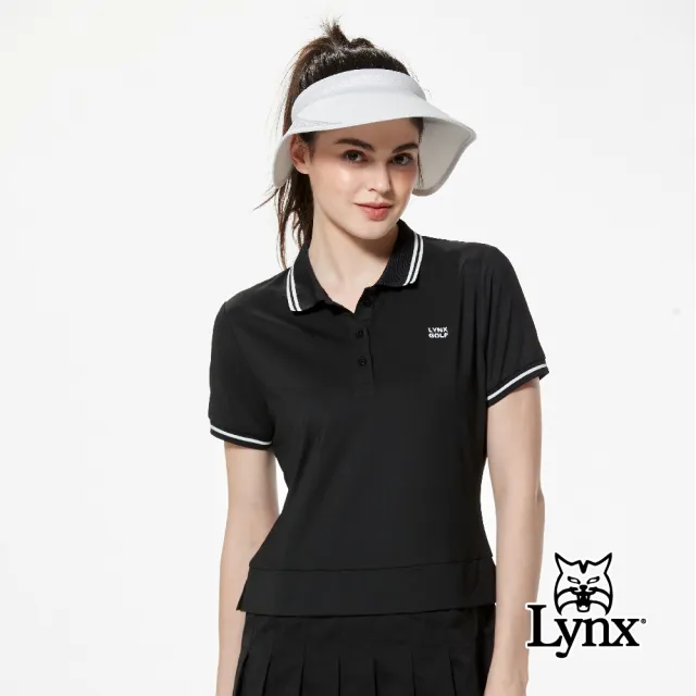 【Lynx Golf】首爾高桿風格！女款彈性舒適連身洋裝款百摺裙剪接布料短袖POLO衫/高爾夫球衫(二色)