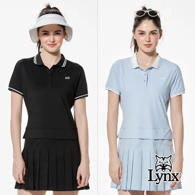 【Lynx Golf】首爾高桿風格！女款彈性舒適連身洋裝款百摺裙剪接布料短袖POLO衫/高爾夫球衫(二色)