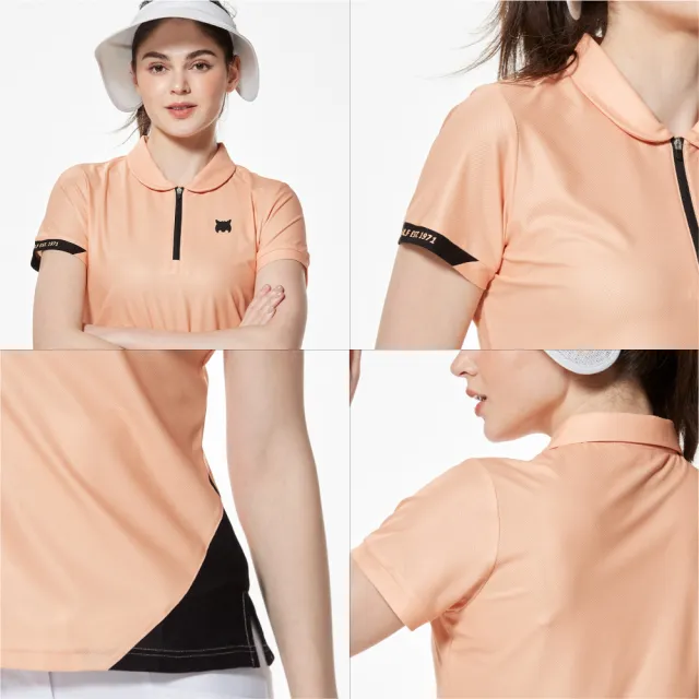 【Lynx Golf】首爾高桿風格！女款合身版吸濕排汗下擺開杈短袖小翻領POLO衫/高爾夫球衫(二色)
