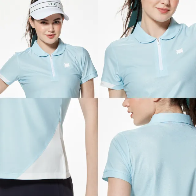【Lynx Golf】首爾高桿風格！女款合身版吸濕排汗下擺開杈短袖小翻領POLO衫/高爾夫球衫(二色)