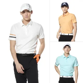 【Lynx Golf】首爾高桿風格！男款合身版吸排抗UV機能配色字樣壓條剪裁造型短袖POLO衫/高爾夫球衫(三色)
