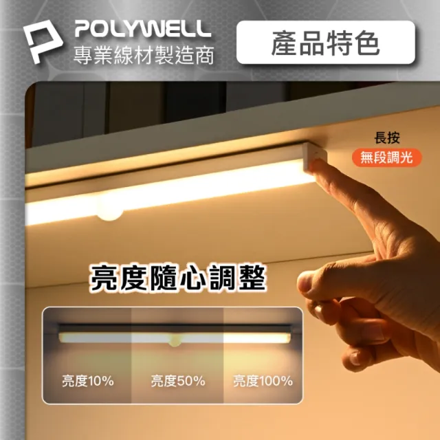 【POLYWELL】四邊長條形磁吸式LED感應燈 /21公分