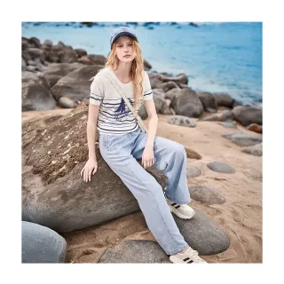 【en-suey 銀穗】牛仔雙腰頭直管寬長褲-女(丹寧)