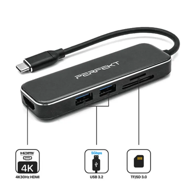 USB Type C 5合1 Hub 擴充集線器 讀卡機 3.2 HDMI 4K PT-64110