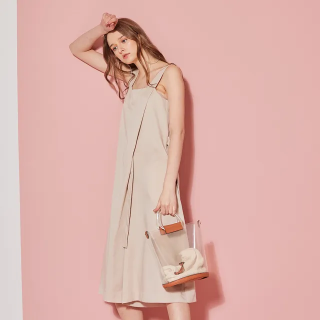 【ICHE 衣哲】設計款簡約方領假洋裝式造型連身褲-燕麥杏