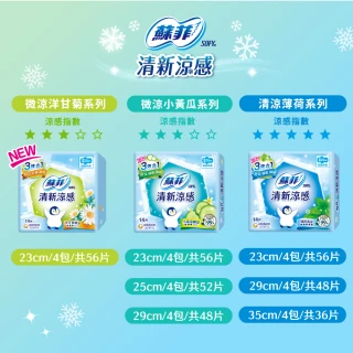 【Sofy 蘇菲】清新涼感衛生棉 薄荷清涼/小黃瓜微涼/洋甘菊微涼 4包組(23/25/29cm)