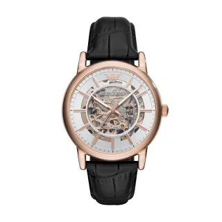 【EMPORIO ARMANI 官方直營】Luigi 質感鏤空機械錶 真皮錶帶手錶 43MM AR60007