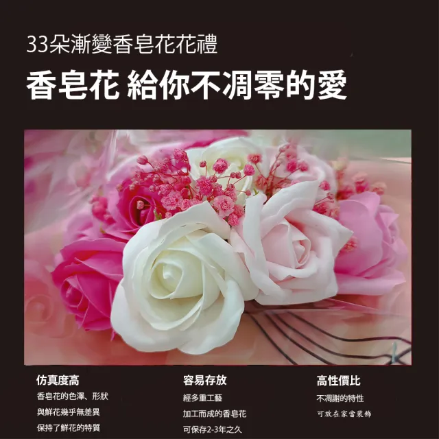 【VENCEDOR】33朵仿真香皂花(浪漫送禮必買首選 玫瑰花束 情人節花束 生日花束 週年紀念-2入)