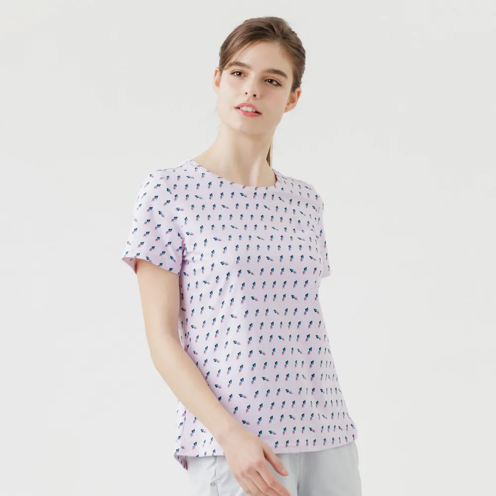 【Hilltop 山頂鳥】Polygiene抗菌抗UV吸濕快乾印花彈性T恤 女款 粉底小花｜PS04XFN3ECFZ