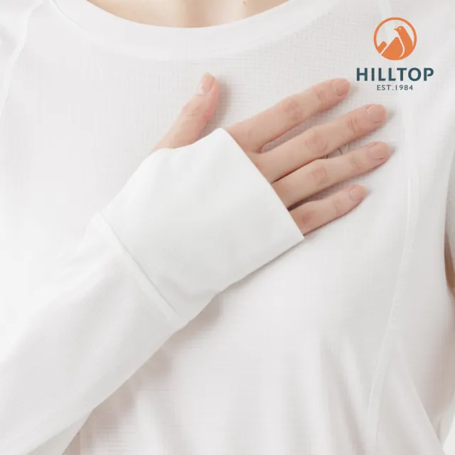 【Hilltop 山頂鳥】POLARTEC抗菌吸濕快乾輕量長袖針織上衣 女款 白｜PS15XF39ECB0