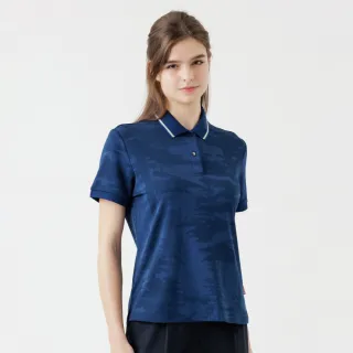 【Hilltop 山頂鳥】Polygiene抗菌抗UV吸濕快乾施華洛世奇縫釦緹花POLO衫 女款 藍｜PS14XFK9ECE0