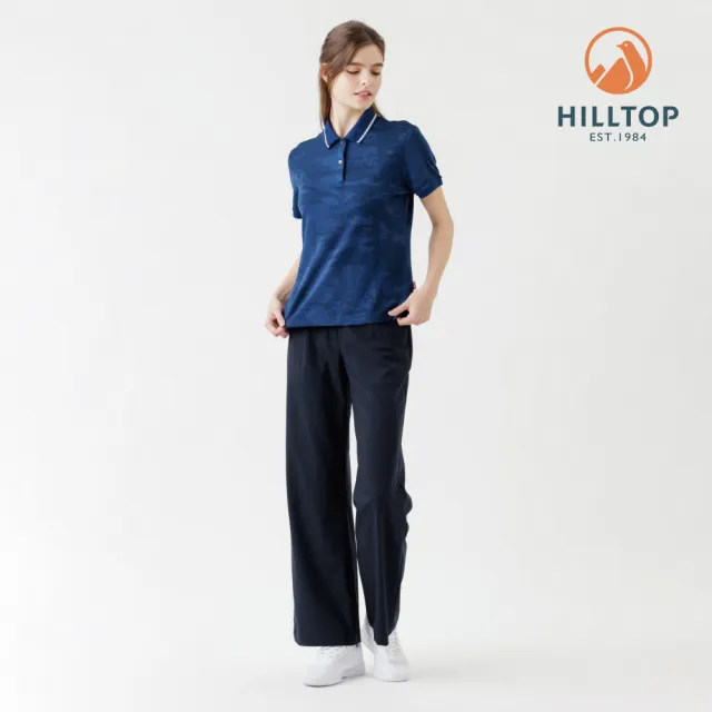 【Hilltop 山頂鳥】Polygiene抗菌抗UV吸濕快乾施華洛世奇縫釦緹花POLO衫 女款 藍｜PS14XFK9ECE0