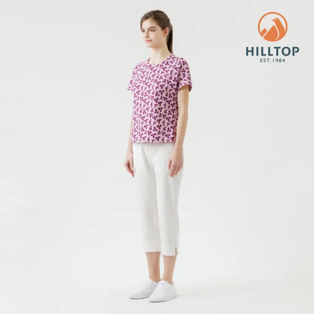 【Hilltop 山頂鳥】Polygiene抗菌抗UV吸濕快乾印花彈性T恤 女款 和風粉花｜PS04XFN4ECFZ