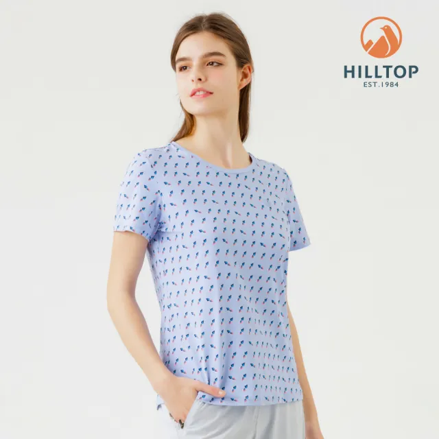 【Hilltop 山頂鳥】Polygiene抗菌抗UV吸濕快乾印花彈性T恤 女款 藍底小花｜PS04XFN3ECEZ